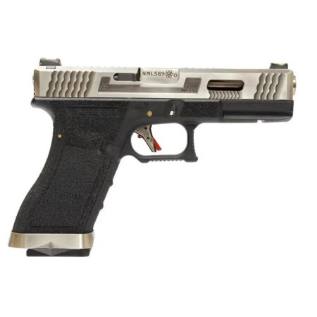 WE Glock G17 T7 Gümüş Kızak & Namlu Siyah Gövde GBB Airsoft Tabanca