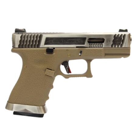 WE Glock G19 T8 Gümüş Kızak & Namlu Tan Gövde GBB Airsoft Tabanca