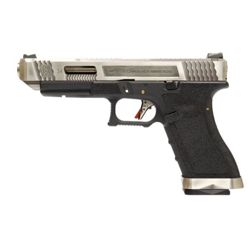 WE Glock G34 T7 Gümüş Kızak & Namlu Siyah Gövde GBB Airsoft Tabanca - Görsel 2