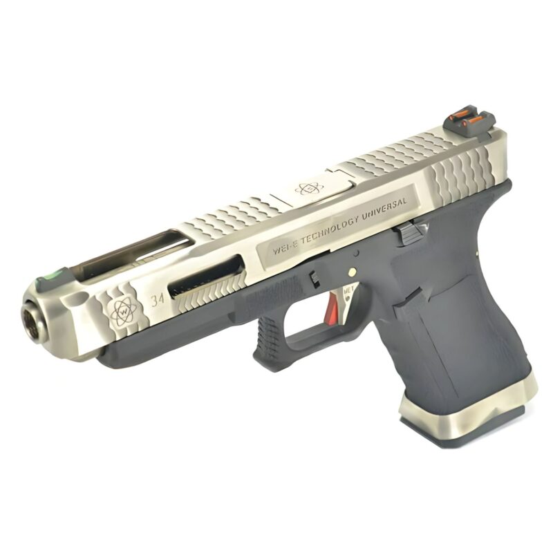 WE Glock G34 T7 Gümüş Kızak & Namlu Siyah Gövde GBB Airsoft Tabanca - Görsel 4