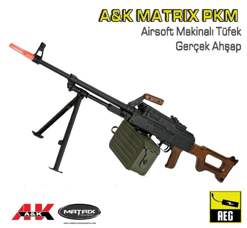 A&K Matrix PKM Gerçek Ahşap LMG AEG Airsoft Tüfek