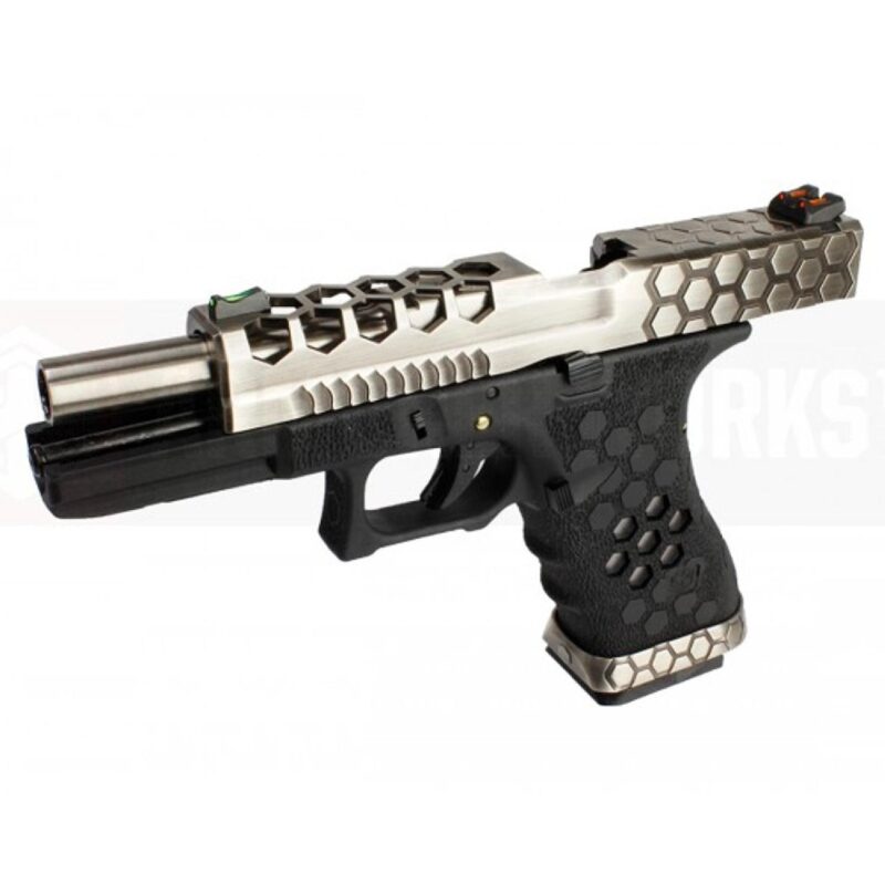 AW VX0100 Glock G17 Hex Cut Silver & Black GBB Airsoft Tabanca - Görsel 2