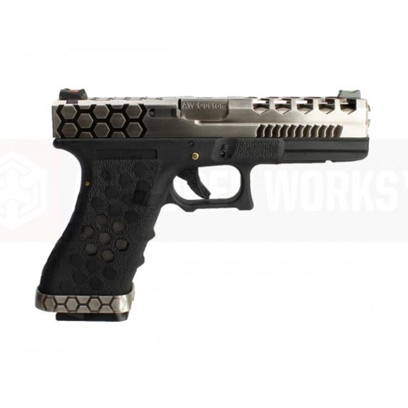 AW VX0100 Glock G17 Hex Cut Silver & Black GBB Airsoft Tabanca - Görsel 3