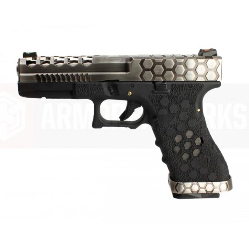 AW VX0100 Glock G17 Hex Cut Silver & Black GBB Airsoft Tabanca - Görsel 4