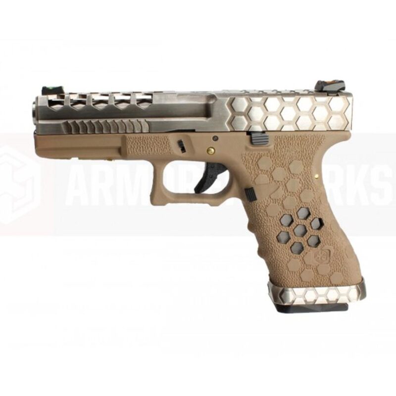 AW VX0110 Glock G17 Hex Cut Tan & Gümüş GBB Airsoft Tabanca - Görsel 3