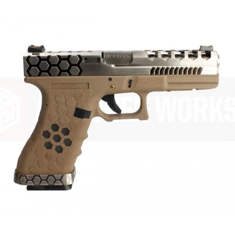 AW VX0110 Glock G17 Hex Cut Tan & Gümüş GBB Airsoft Tabanca - Görsel 4